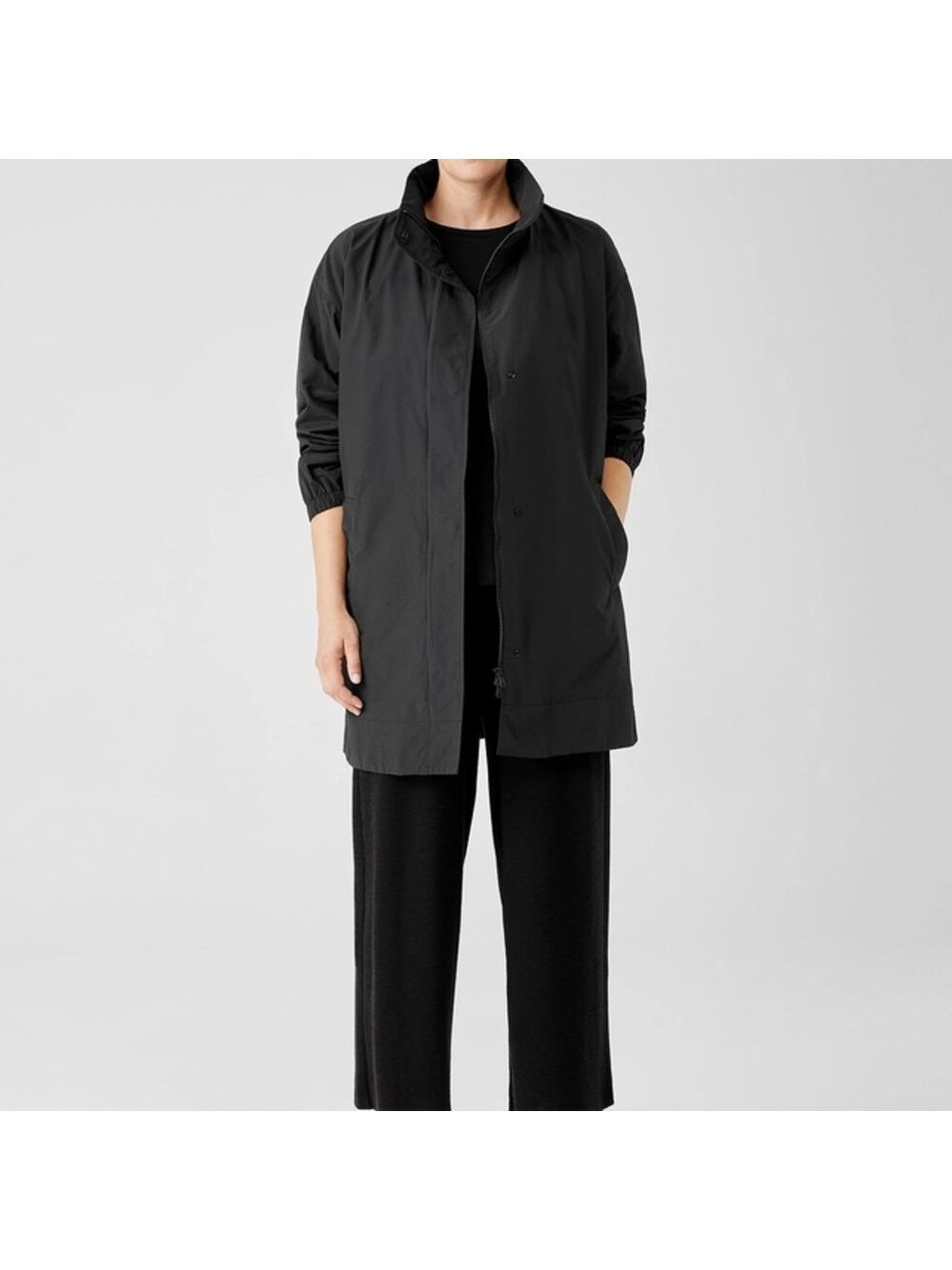 Eileen Fisher Light Cotton Nylon Stand Collar Long Coat